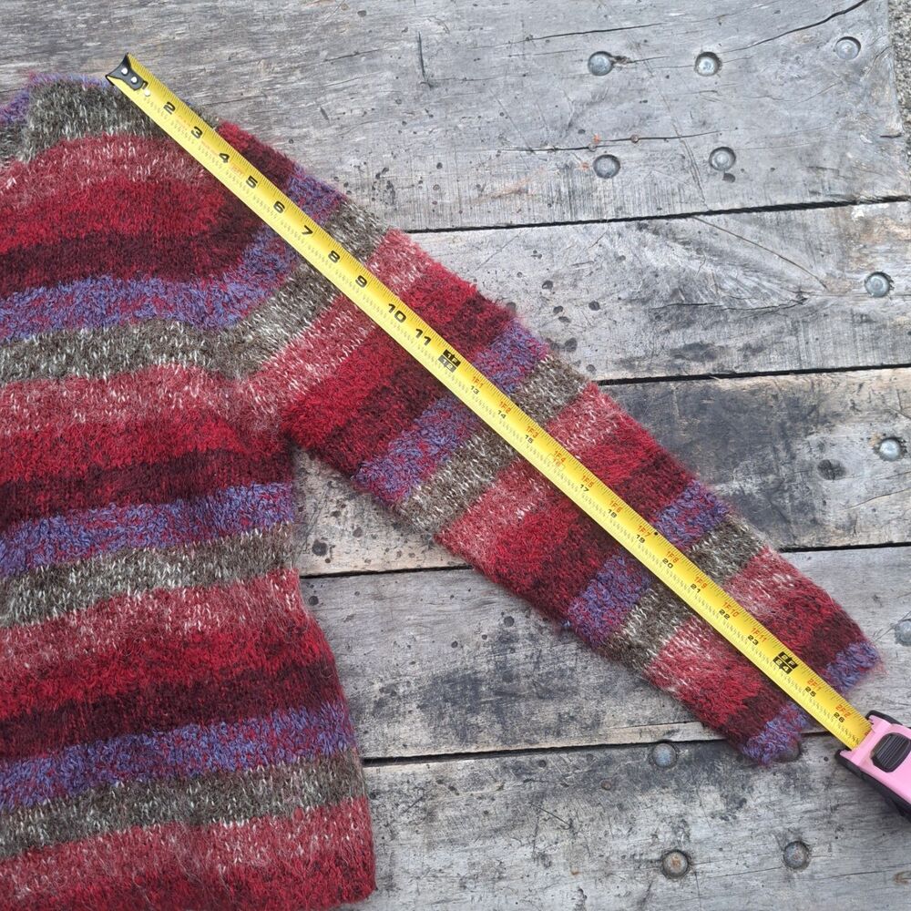 Christopher & Banks Striped Fuzzy Cardigan Sweater Womens Large Mohair Blend Red - Picture 9 of 9